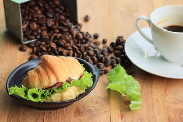 croissant with hot coffee