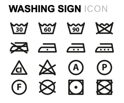 Vector line washing signs line usb icons set