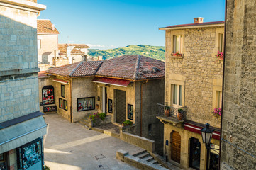 Fototapeta premium San Marino street and mountains view