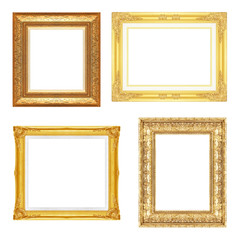 The antique gold frame on the white background