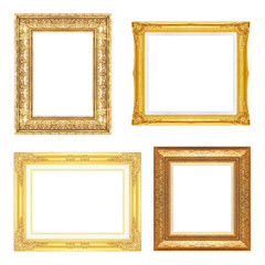 The antique gold frame on the white background