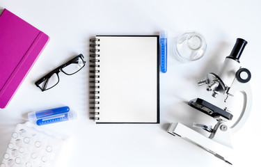 medical student working place space for text top view