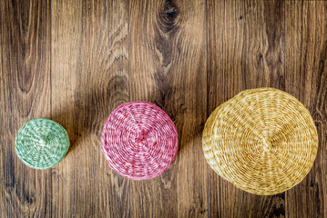 Set of color wood baskets