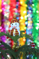 Christmas background with Christmas tree and snowman