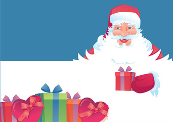 Funny santa. Christmas greeting card background poster. Vector illustration.