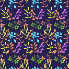 Fototapeta na wymiar Seamless pattern with colorful twigs silhouette.