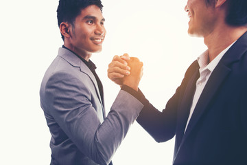 isolate background; two businessman partnership meeting concept. businessman handshake. Successful handshaking after final deal. 