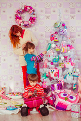 Lovely moment of the mother and her kids