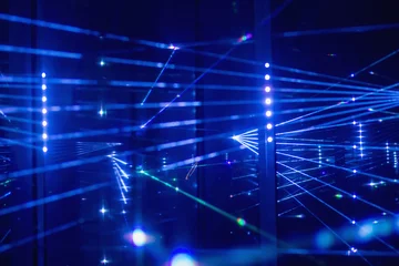 Crédence de cuisine en verre imprimé Lumière et ombre Abstract rays futuristic blue background texture, blue laser lights, abstract