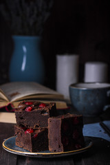 Chocolate brownies with cherries