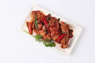 Fried pork spare ribs with grilled chili curry.