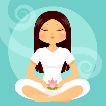 girl meditating with a lotus flower in her hands