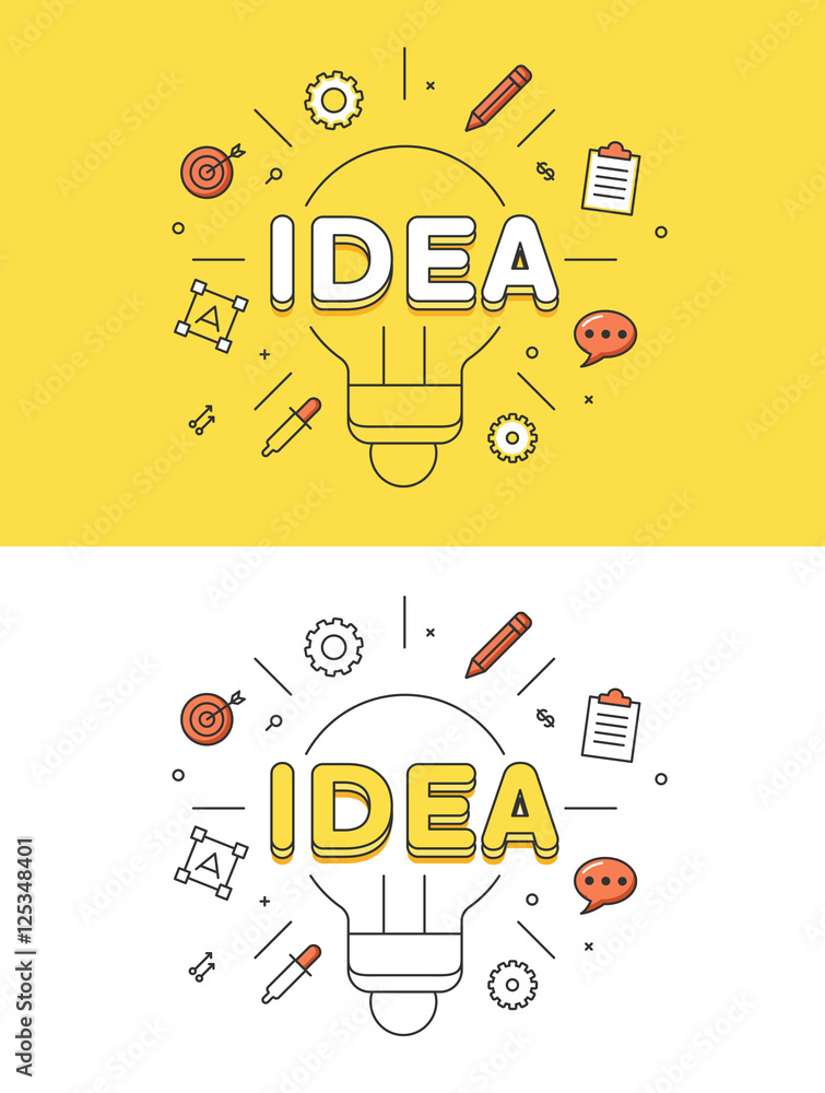 Poster linear flat idea lamp image vector business innovation concept.