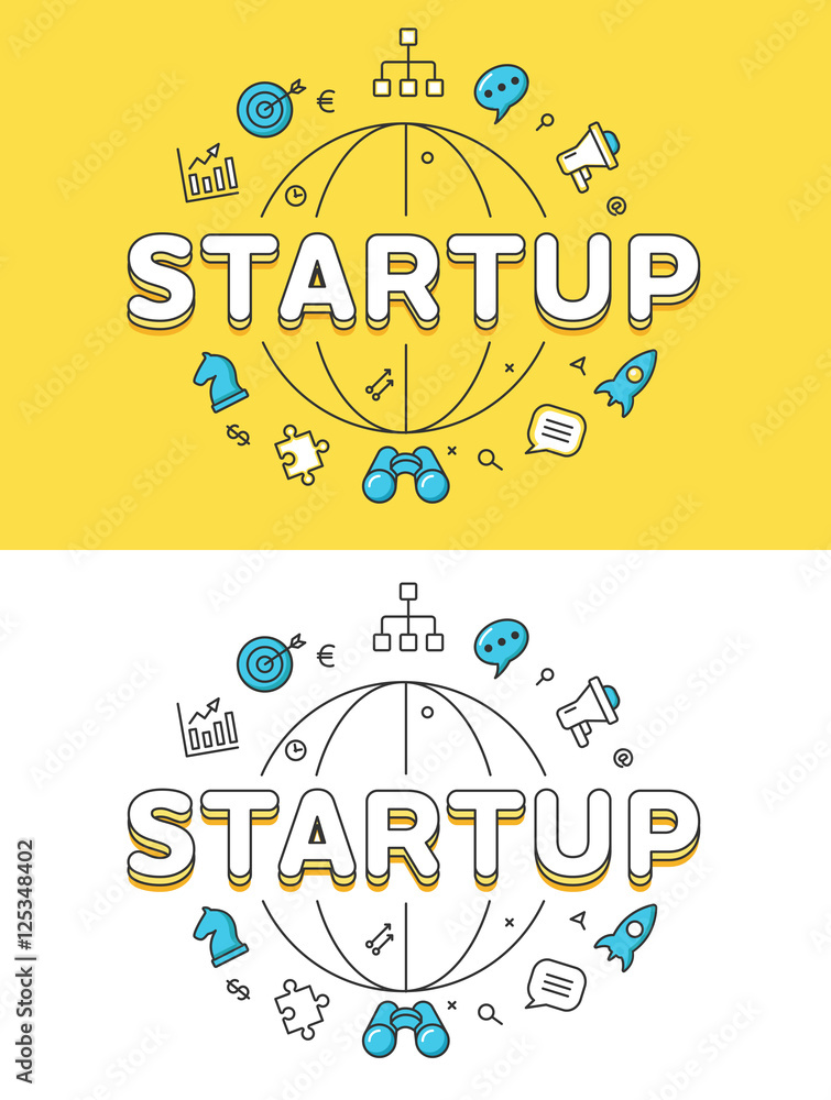 Aufkleber linear flat business success startup globe website image vector