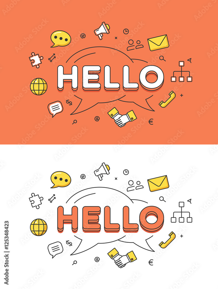Poster linear flat hello chat bubble vector image network communication