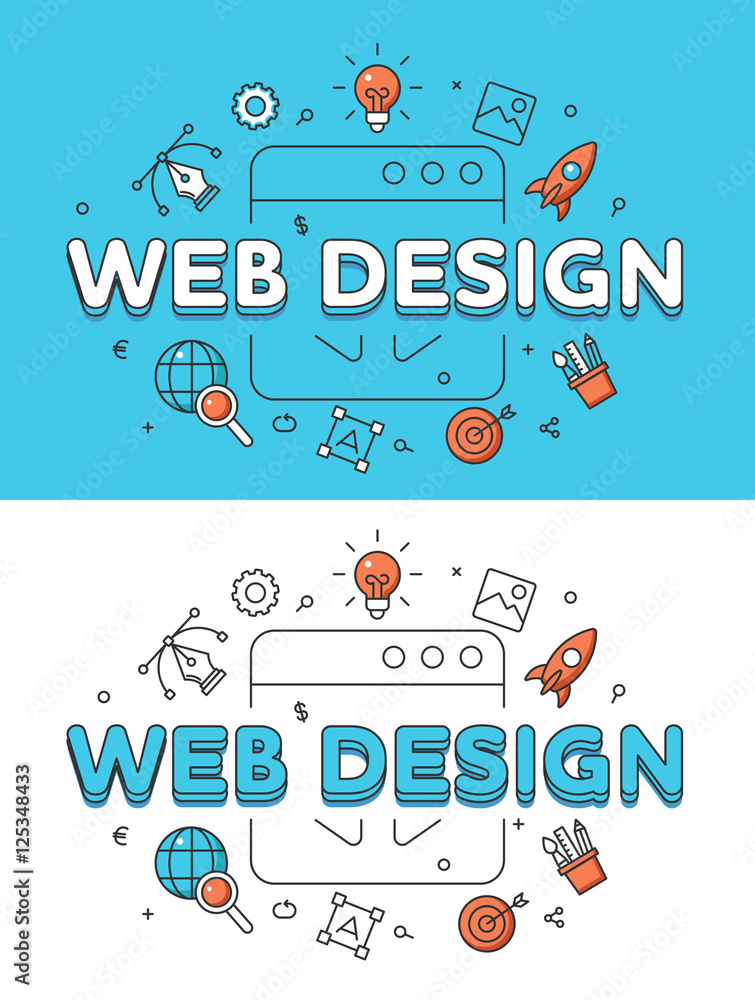Poster linear flat web design word program window vector art technology