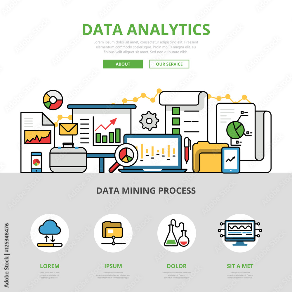 Poster linear flat business data analytics infographics vector