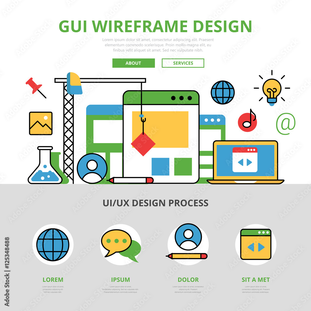 Poster linear flat infographics template vector. gui wireframe design