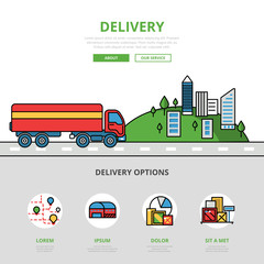 Linear flat Delivery infographics vector vehicles transport