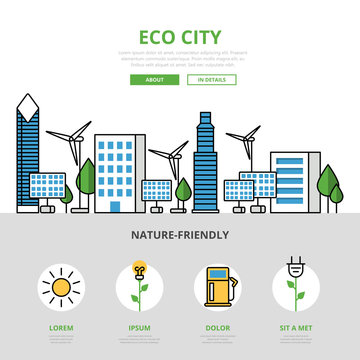 Linear flat Eco city mockup image vector Ecology nature resource