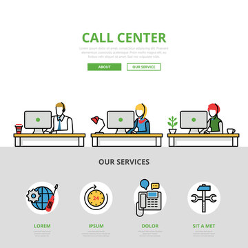 Linear flat User support Call center infographics vector.