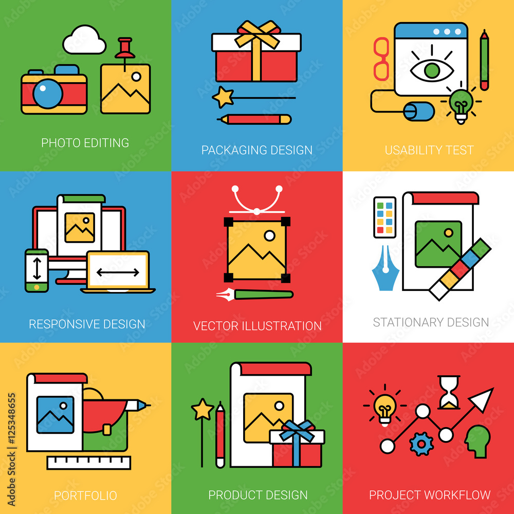 Poster linear flat project workshop portfolio product design vector