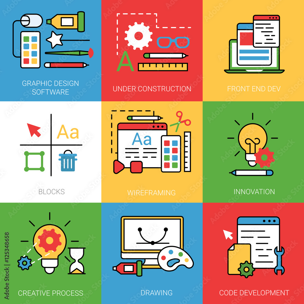 Poster linear flat development software graphic design vector