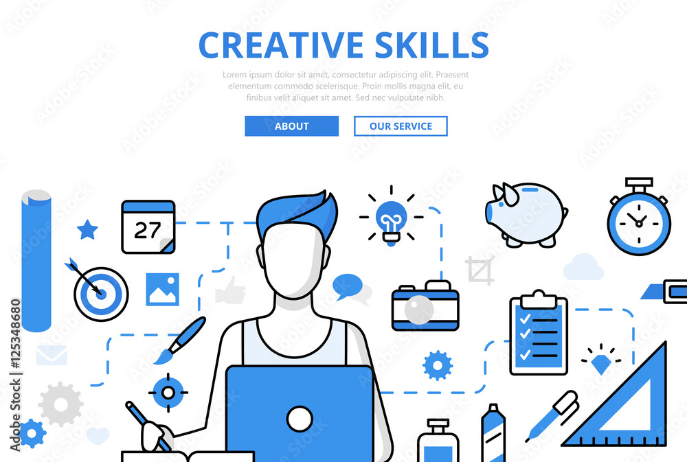 Aufkleber linear flat creative skill infographic vector graphic web design