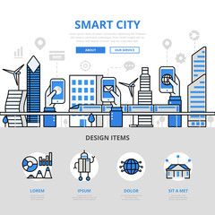 Linear flat Smart city app infographic vector Mobile application