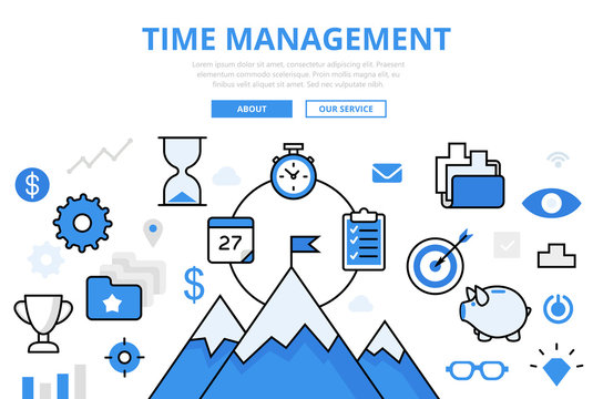 Linear flat Business TIME MANAGEMENT infographic template vector