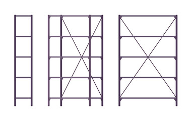 Set of metal black standing rack shown from different positions. Cartoon vector flat-style illustration