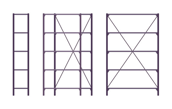 Set of metal black standing rack shown from different positions. Cartoon vector flat-style illustration