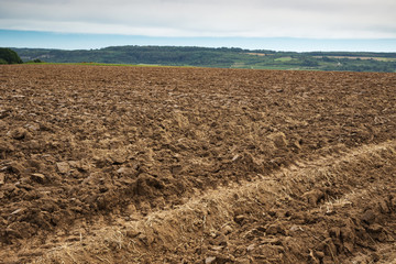 Plowed field on a hill