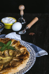 apple pie with fresh fruits on wooden table