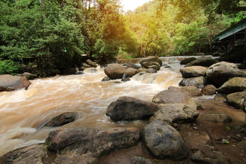 A beautiful view of Nang Rong Waterfall at Nakhon Nayok province in Thailand. is a beautiful location and very popular for photographers and tourists. Traveling and recreation Concept.