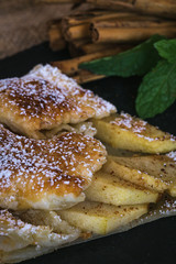 apple pie with fresh fruits on wooden table