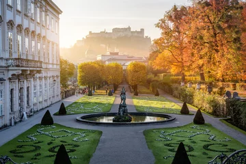 Fototapeten Mirabell garden at Stadt Salzburg in the morning in autumn, Salzburg, Austria © mRGB