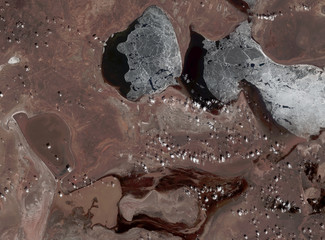 Aral Sea from Landsat satellite. Elements of this image furnished by NASA