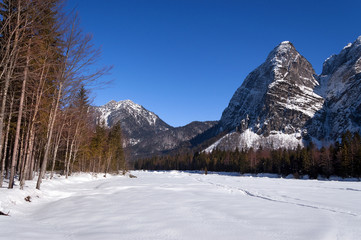 Julian Alps in winter in Val Saisera (Saisera Valley) Tarvisio, Friuli Venezia Giulia, Italy