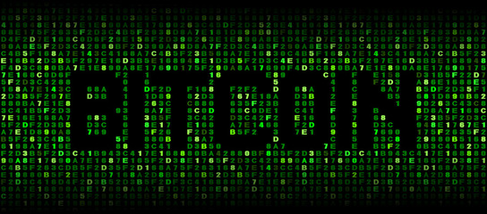 Bitcoin text on hex code illustration