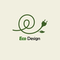 Eco Energy. Symbolic sprout plant spiral and plug. Template for creating logos, emblems, monograms.