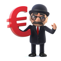 3d Bowler hatted British businessman has Euro currency