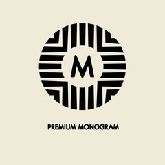 Modern monogram, emblem, logo. Ring of the parallel strips swirling, symbolizing the cyclical, development