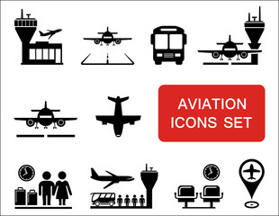 plane and aviation icons with red signboard