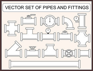 Vector set of pipes and fittings