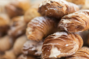 Sfogliatelle, typical Italian pastries. Selective focus