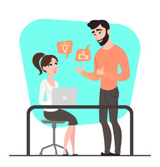 Two happy businessman. Project discussion. Cartoon style. Teamwork. Business people. Flat