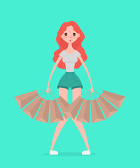 Young hipster woman with shopping bags. Vector illustration. Design template. Cartoon