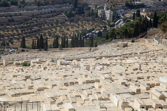 Graves in the jewish cemetery on Mount of Olives in Jerusalem