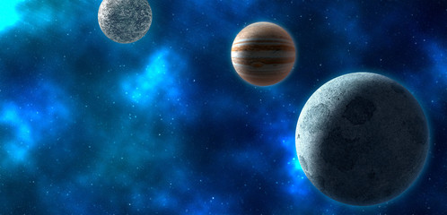 Fototapeta na wymiar Planets over the nebulae in space